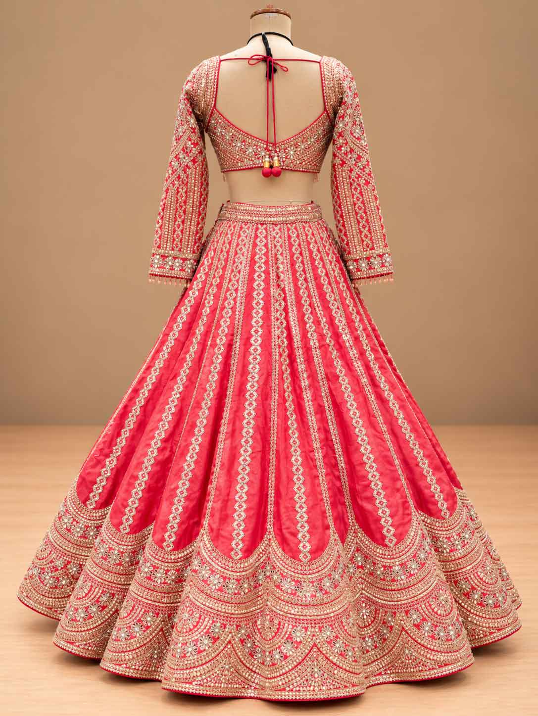 Coral Pink Embroidered Bridal Lehenga Set with Dupatta | Women's Wedding Wear