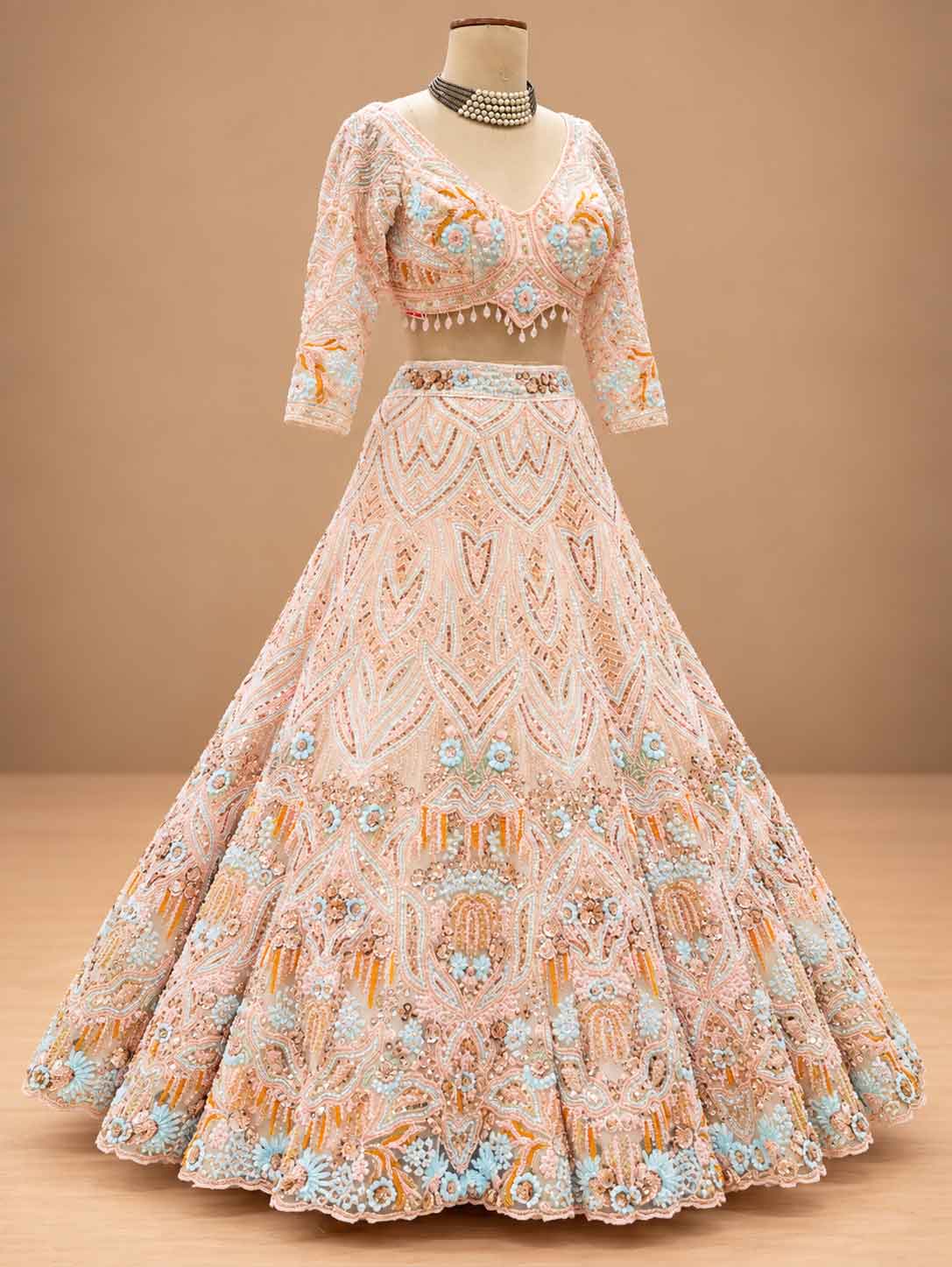 Brown Multicolour Embroidered Lehenga Set with Dupatta | Women's Wedding Wear