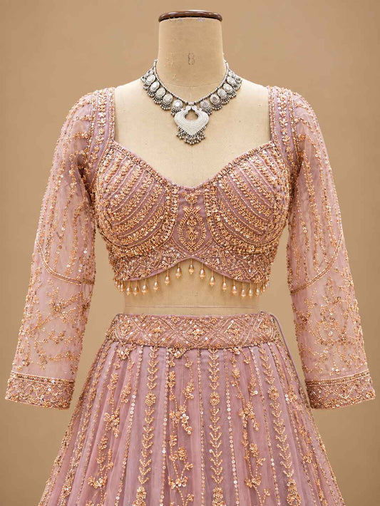 Dusty Lavender Embroidered Lehenga Set with Dupatta – product view 2