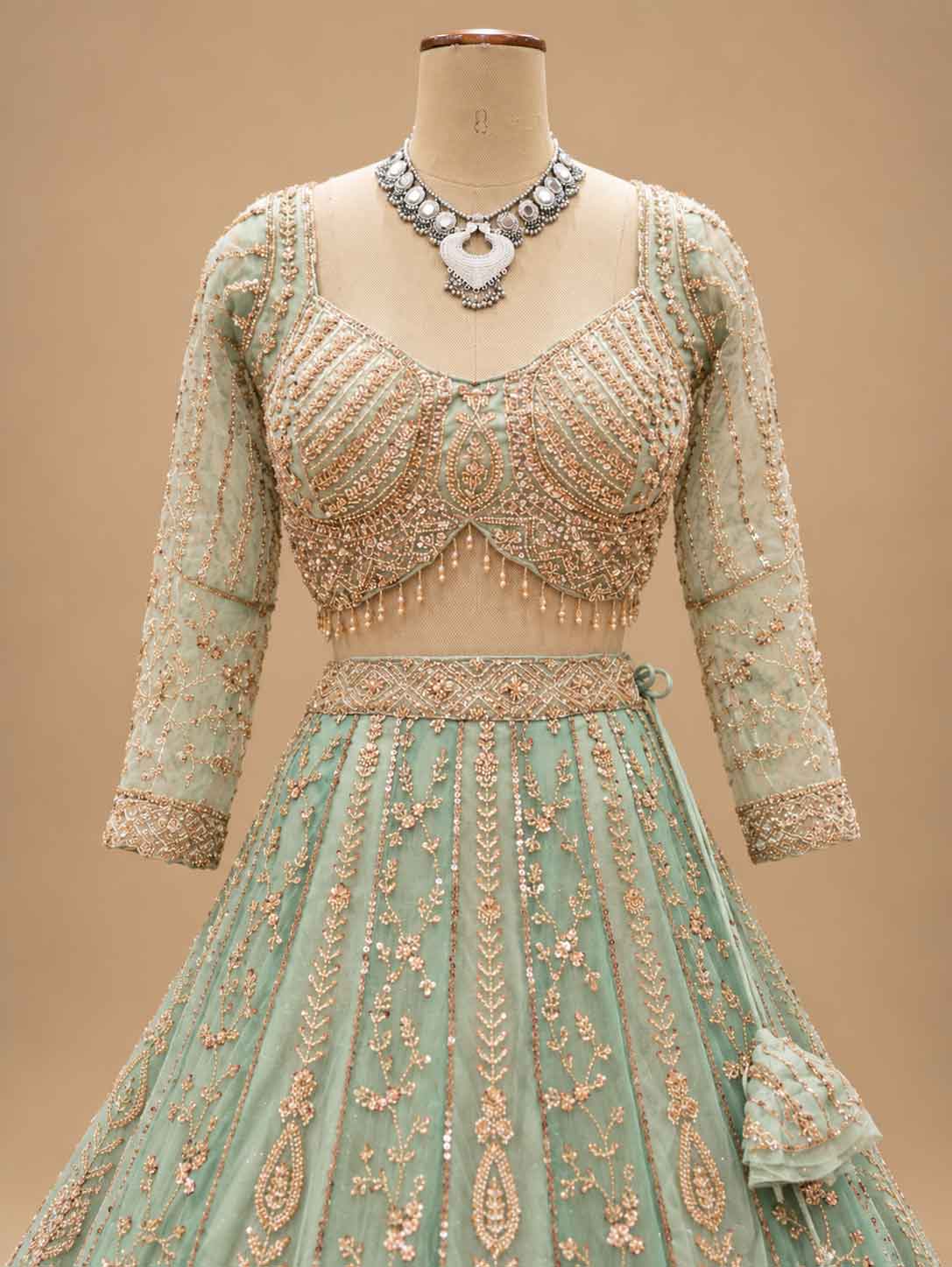 Sage Green Embroidered Lehenga Set with Dupatta | Women's Wedding Wear