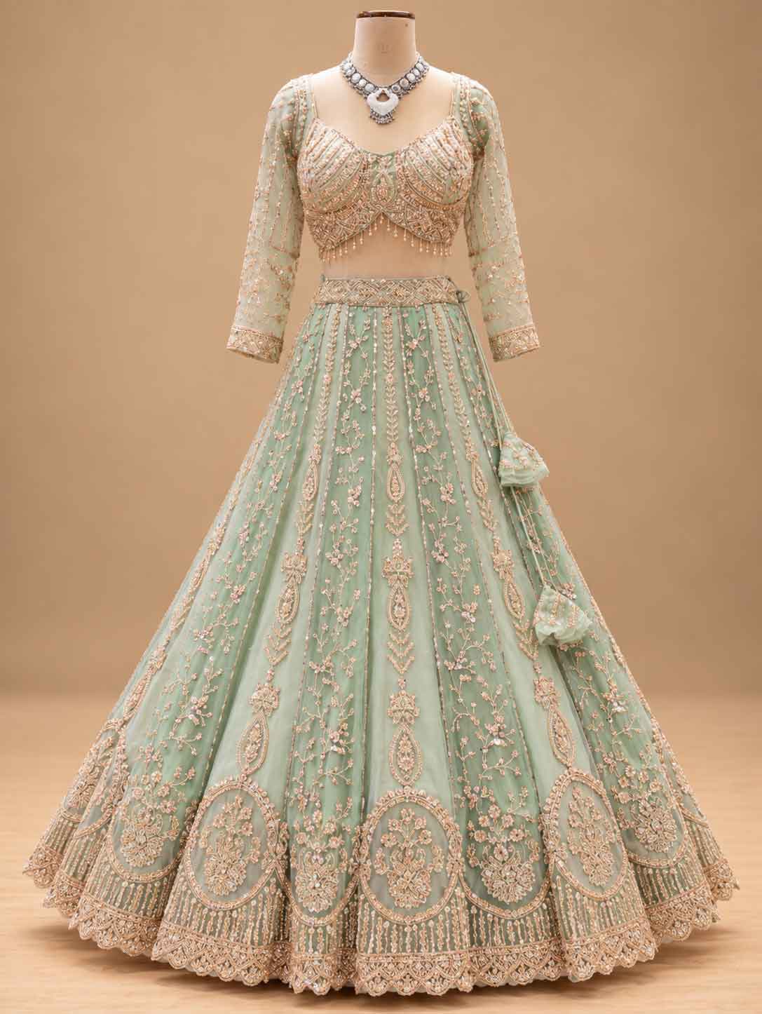 Sage Green Embroidered Lehenga Set with Dupatta | Women's Wedding Wear
