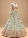 Sage Green Embroidered Lehenga Set with Dupatta | Women's Wedding Wear