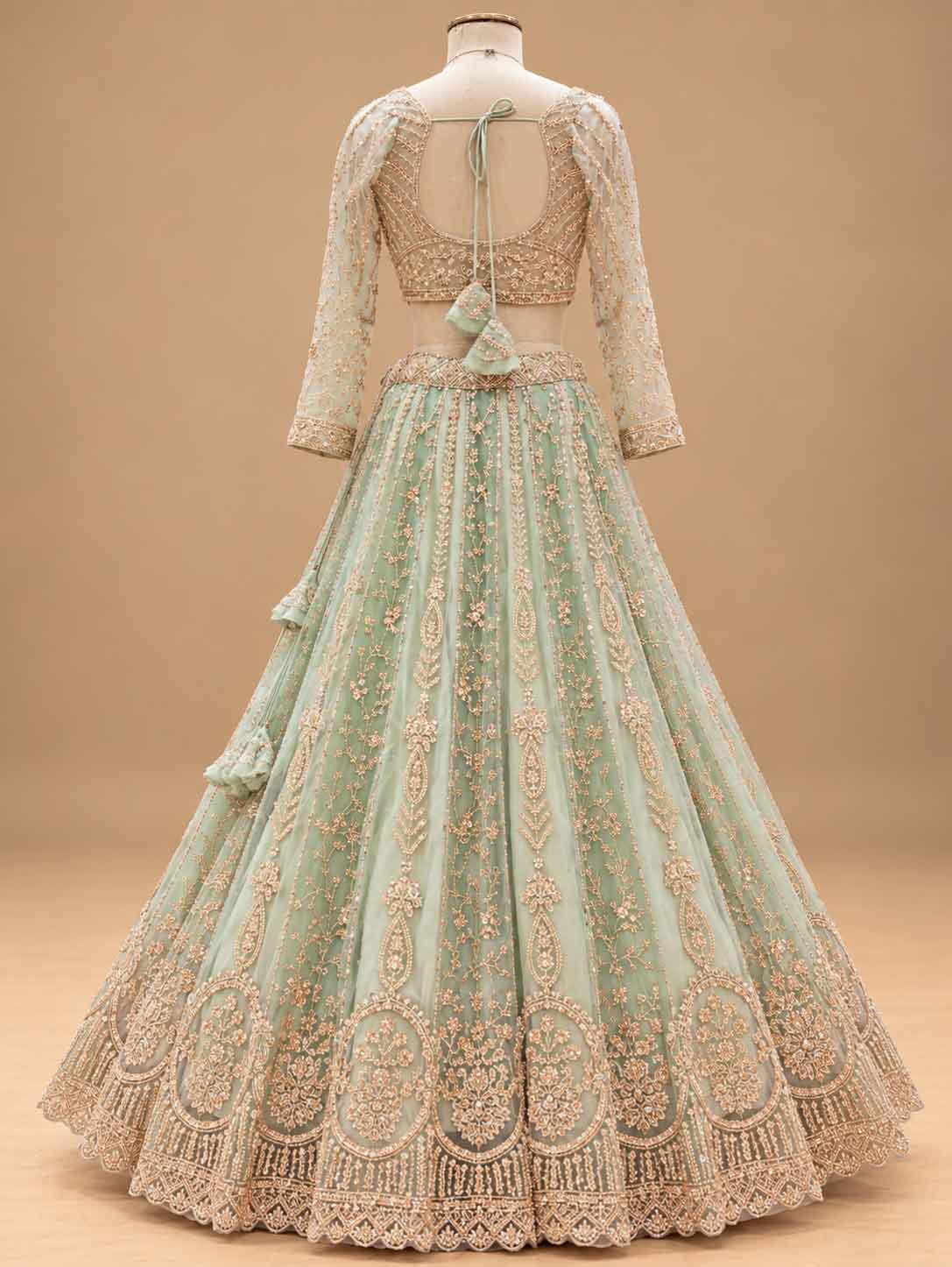 Sage Green Embroidered Lehenga Set with Dupatta | Women's Wedding Wear