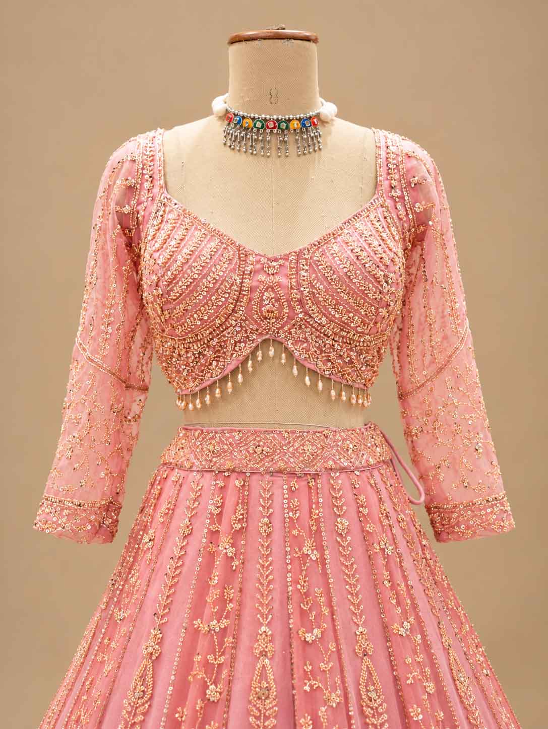 Soft Pink Embroidered Lehenga Set with Dupatta | Women's Wedding Wear