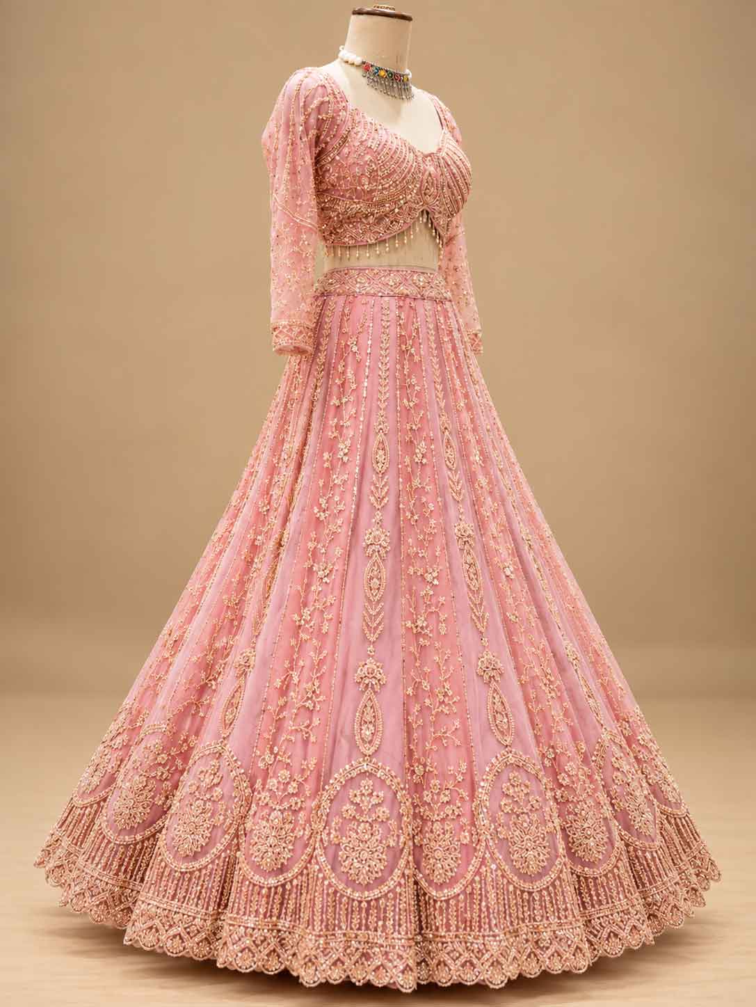 Soft Pink Embroidered Lehenga Set with Dupatta | Women's Wedding Wear