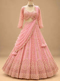 Soft Pink Embroidered Lehenga Set with Dupatta | Women's Wedding Wear