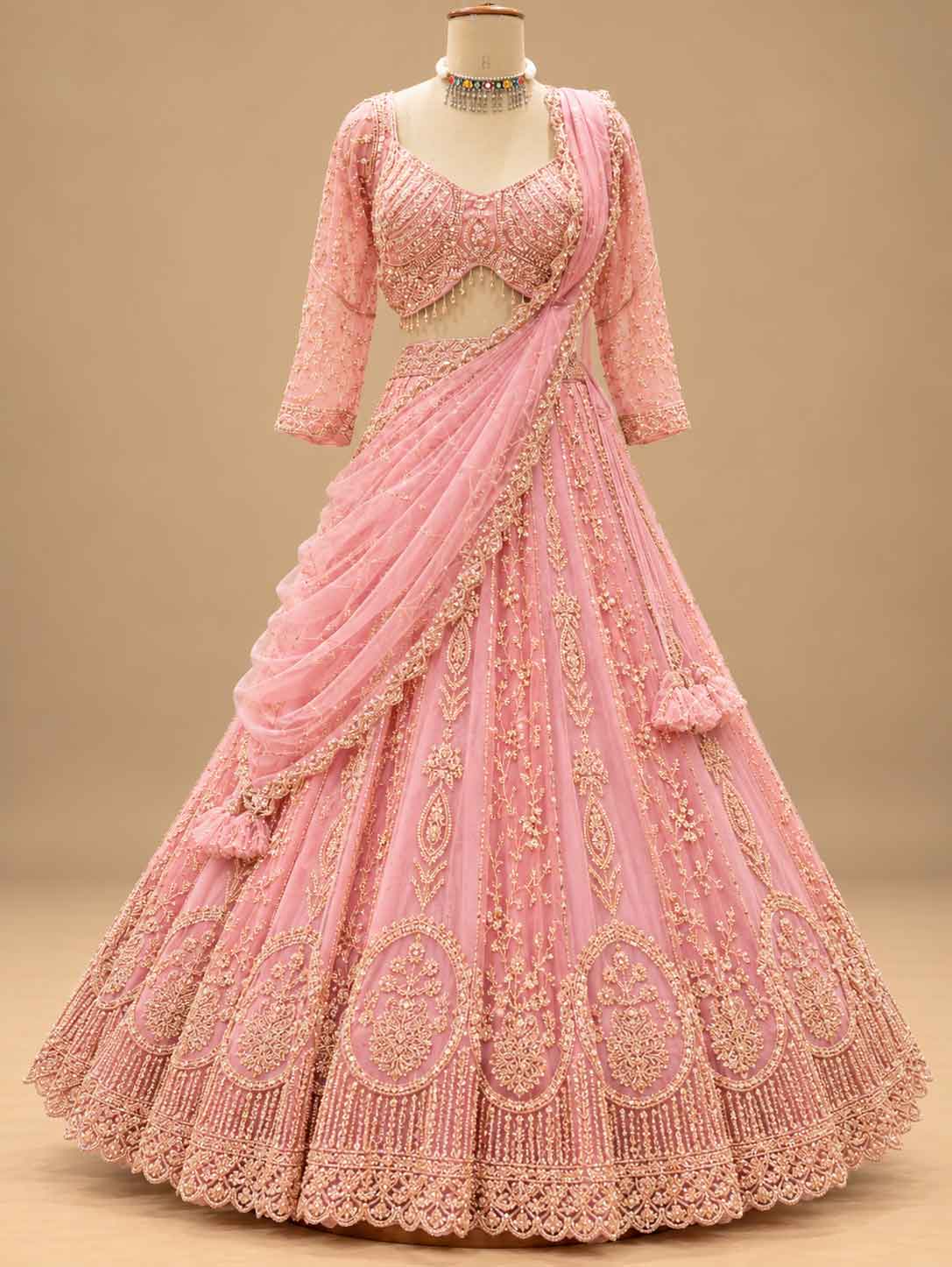 Soft Pink Embroidered Lehenga Set with Dupatta | Women's Wedding Wear