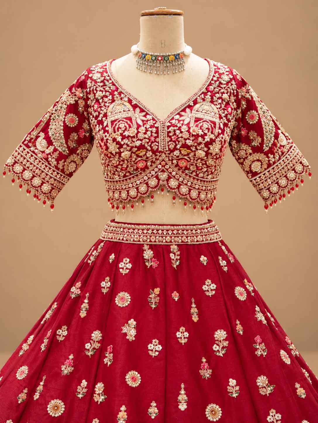 Maroon Red Embroidered Bridal Lehenga Set with Dupatta | Women's Wedding Wear