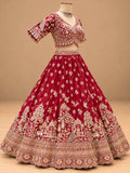 Maroon Red Embroidered Bridal Lehenga Set with Dupatta | Women's Wedding Wear