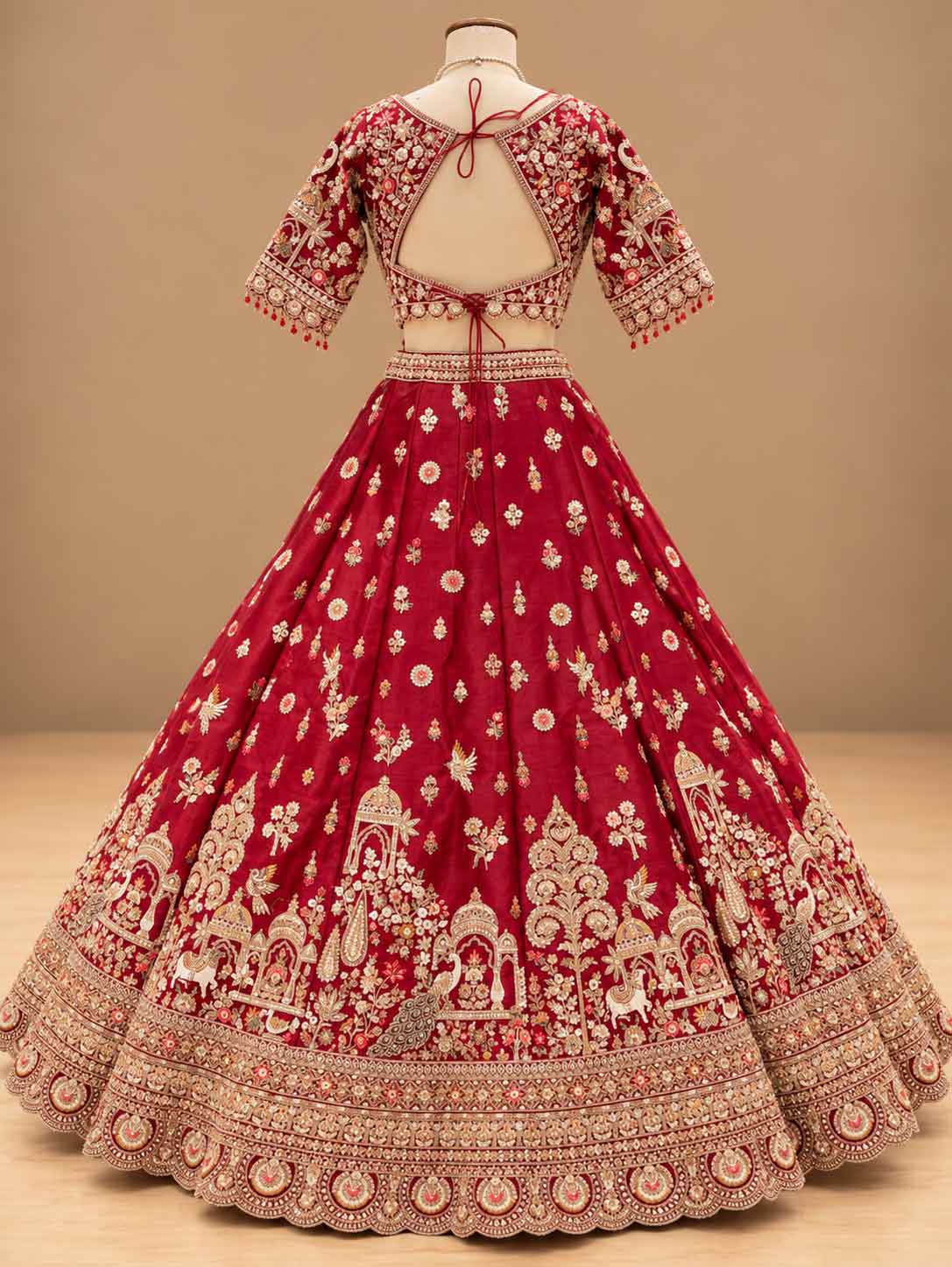 Maroon Red Embroidered Bridal Lehenga Set with Dupatta | Women's Wedding Wear