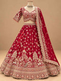 Maroon Red Embroidered Bridal Lehenga Set with Dupatta | Women's Wedding Wear