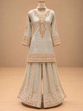 Pastel Mint Green Embroidered Sharara Suit Set with Dupatta | Women's Festive Wear