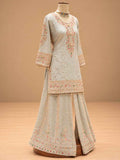 Pastel Mint Green Embroidered Sharara Suit Set with Dupatta | Women's Festive Wear