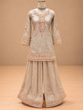 Ivory & Beige Embroidered Sharara Suit Set with Dupatta | Women's Festive Wear