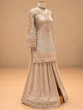Ivory & Beige Embroidered Sharara Suit Set with Dupatta | Women's Festive Wear