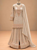 Ivory & Beige Embroidered Sharara Suit Set with Dupatta | Women's Festive Wear