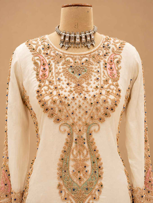 Ivory White Embroidered Anarkali Suit Set with Dupatta – product view 2