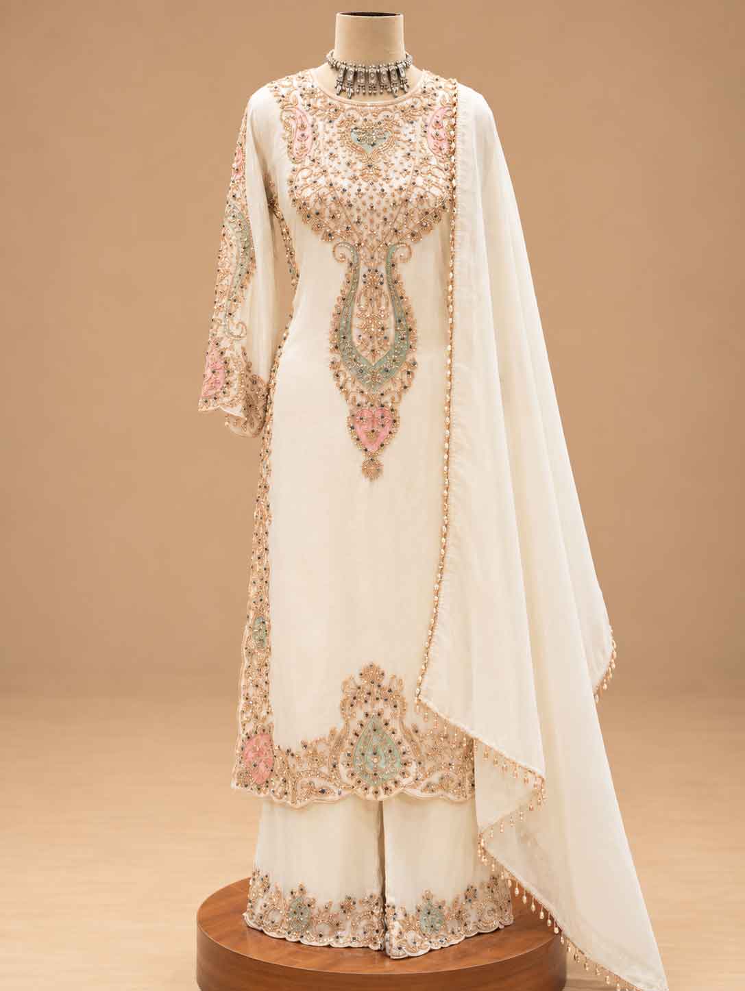 Ivory White Embroidered Anarkali Suit Set with Dupatta | Women's Festive Wear
