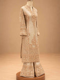 Champagne Beige Embroidered Kurta Set with Palazzo & Dupatta | Women's Festive Wear