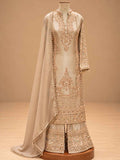 Champagne Beige Embroidered Kurta Set with Palazzo & Dupatta | Women's Festive Wear