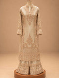 Champagne Beige Embroidered Kurta Set with Palazzo & Dupatta | Women's Festive Wear