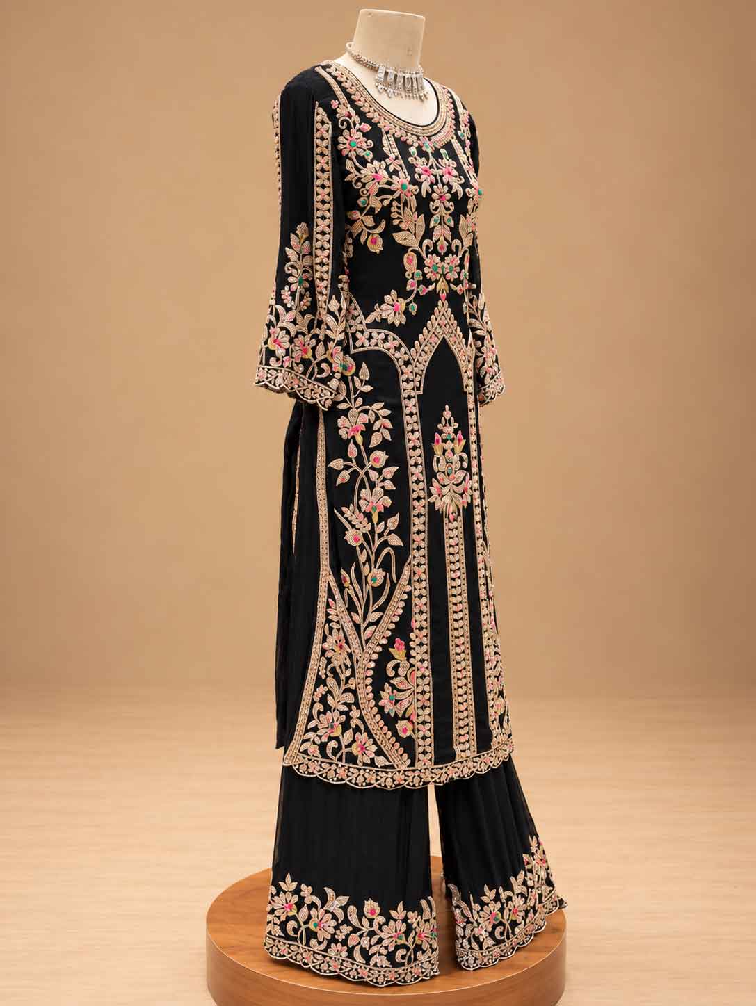 Black Embroidered Anarkali Kurta Set with Palazzo & Dupatta | Women's Ethnic Wear
