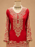 Red & Teal Green Embroidered Sharara Suit Set with Dupatta | Women's Festive Wear