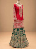 Red & Teal Green Embroidered Sharara Suit Set with Dupatta | Women's Festive Wear
