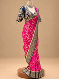 Hot Pink & Navy Blue Designer Saree with Embroidered Border | Women's Festive Wear