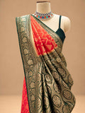 "Red Saree with Antique Gold & Green Border | Women's Festive Wear "