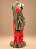 "Red Saree with Antique Gold & Green Border | Women's Festive Wear "