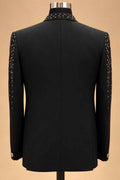 Black Embellished Men’s Formal Suit Set with Straight-Fit Trousers