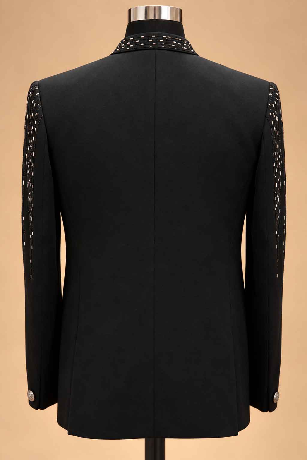 Black Embellished Men’s Formal Suit Set with Straight-Fit Trousers