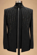 Black Embellished Men’s Formal Suit Set with Straight-Fit Trousers