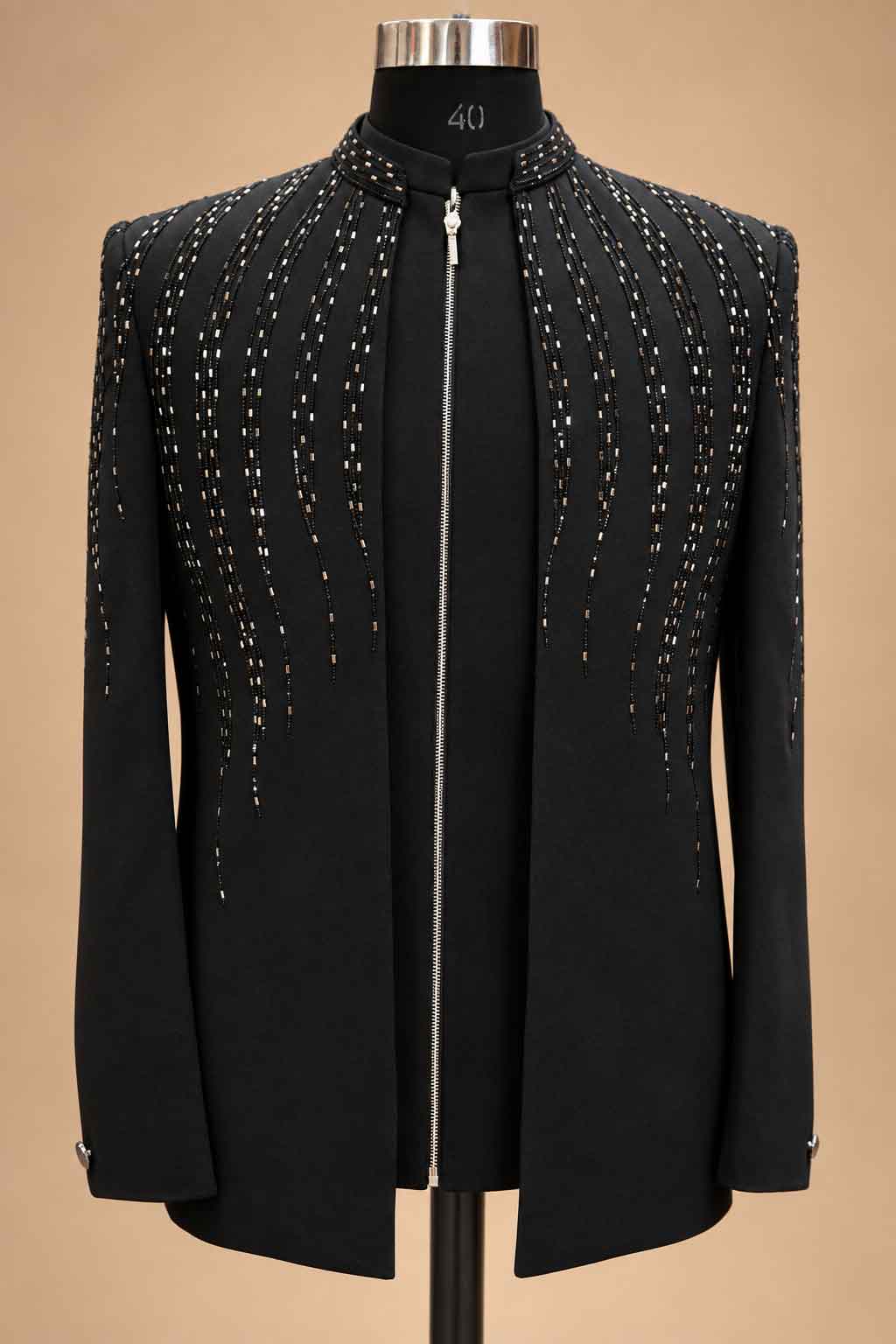 Black Embellished Men’s Formal Suit Set with Straight-Fit Trousers