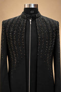 Black Embellished Men’s Formal Suit Set with Straight-Fit Trousers