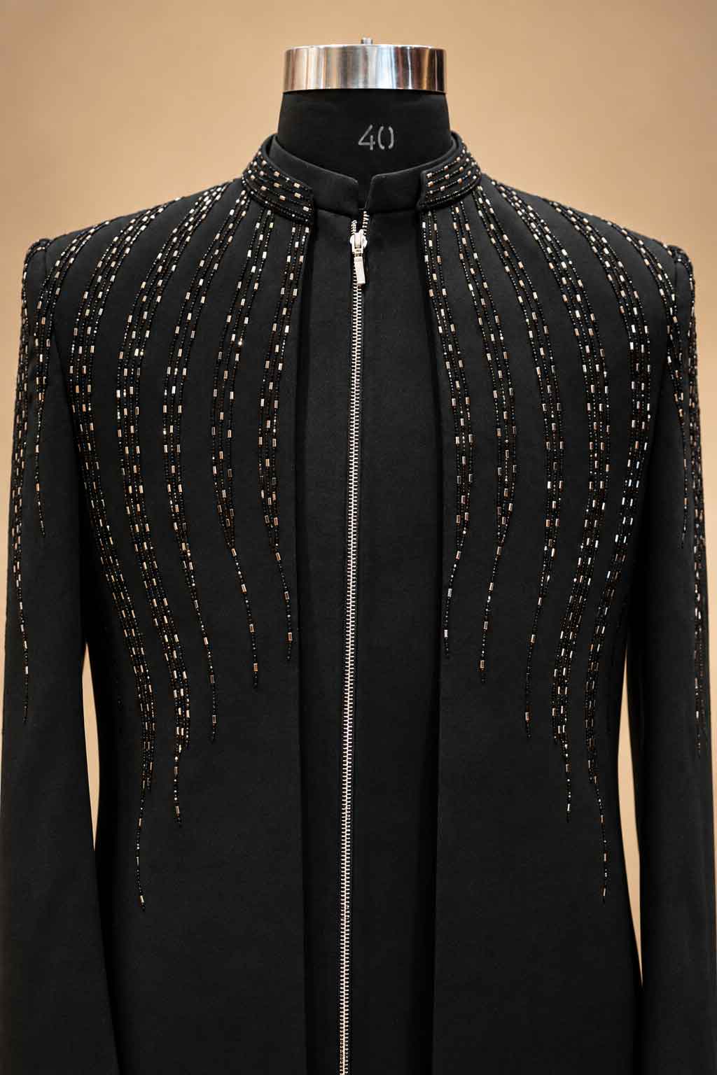 Black Embellished Men’s Formal Suit Set with Straight-Fit Trousers