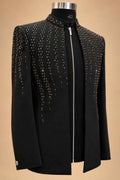 Black Embellished Men’s Formal Suit Set with Straight-Fit Trousers