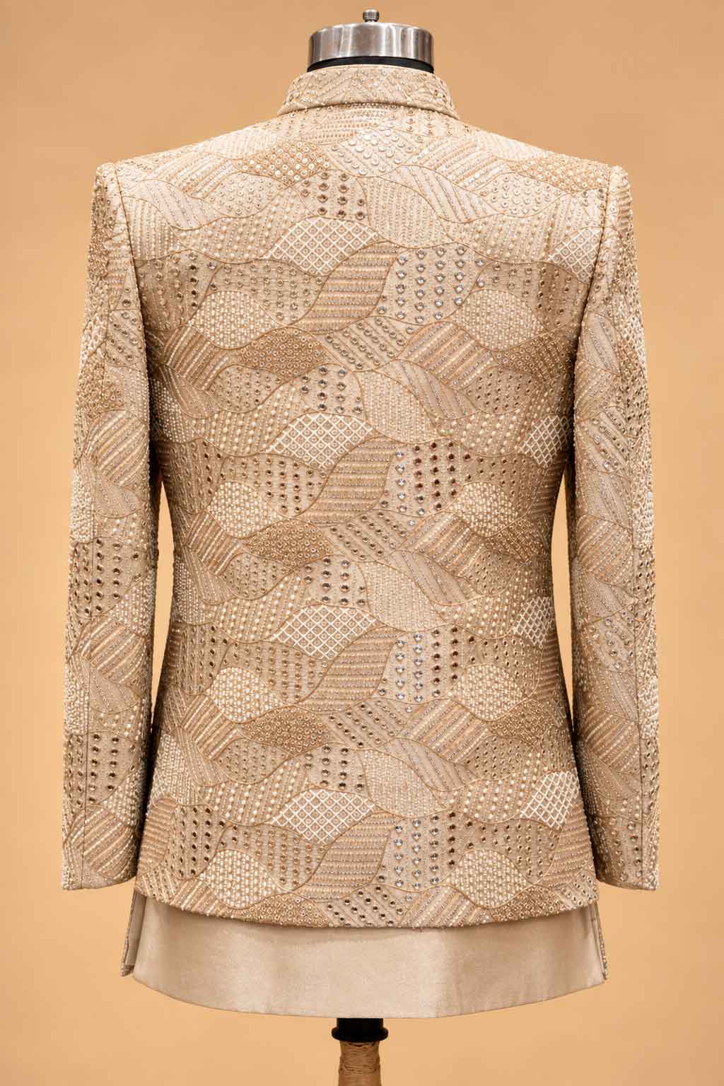 Champagne Gold Textured Indo-Western Suit Set for Men | Wedding & Groom Wear