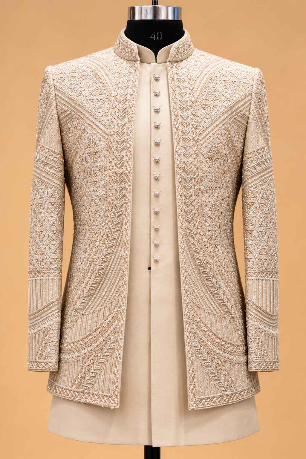 Champagne Embroidered Sherwani Set for Men – product image 2
