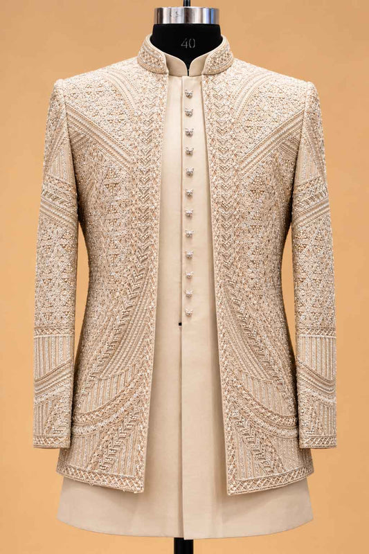 Champagne Embroidered Sherwani Set for Men – product image 2