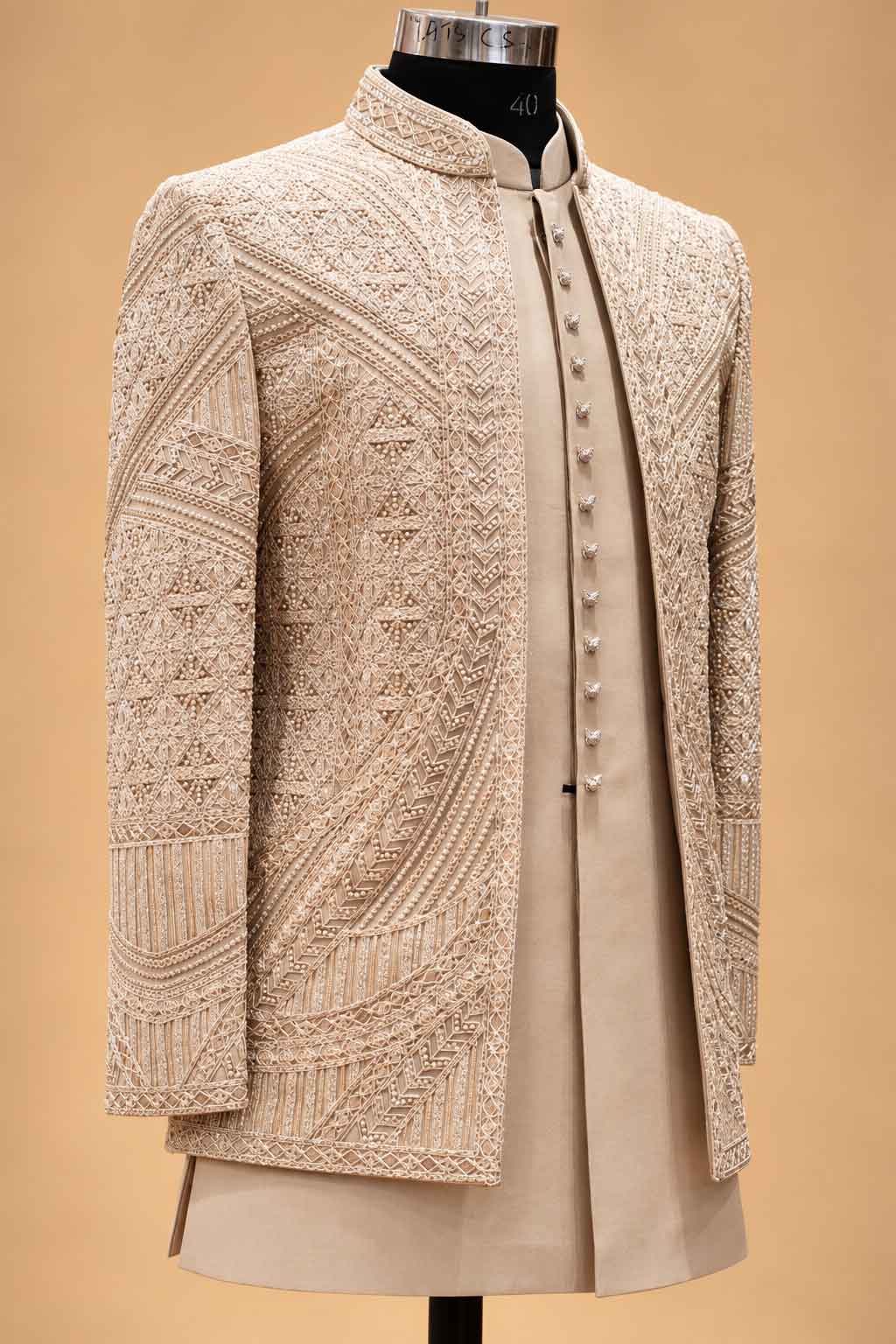 Champagne Embroidered Sherwani Set for Men – product image 5