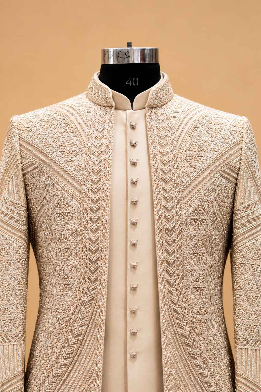 Champagne Embroidered Sherwani Set for Men – product image 6