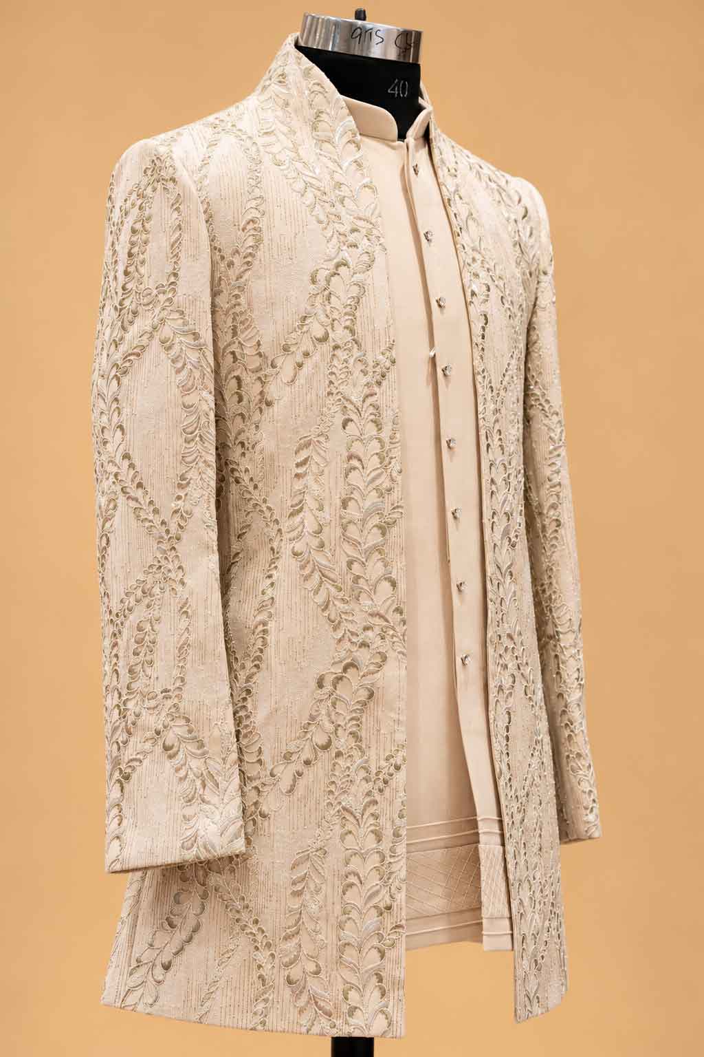 Ivory Floral Embroidered Sherwani Set for Men – product image 5