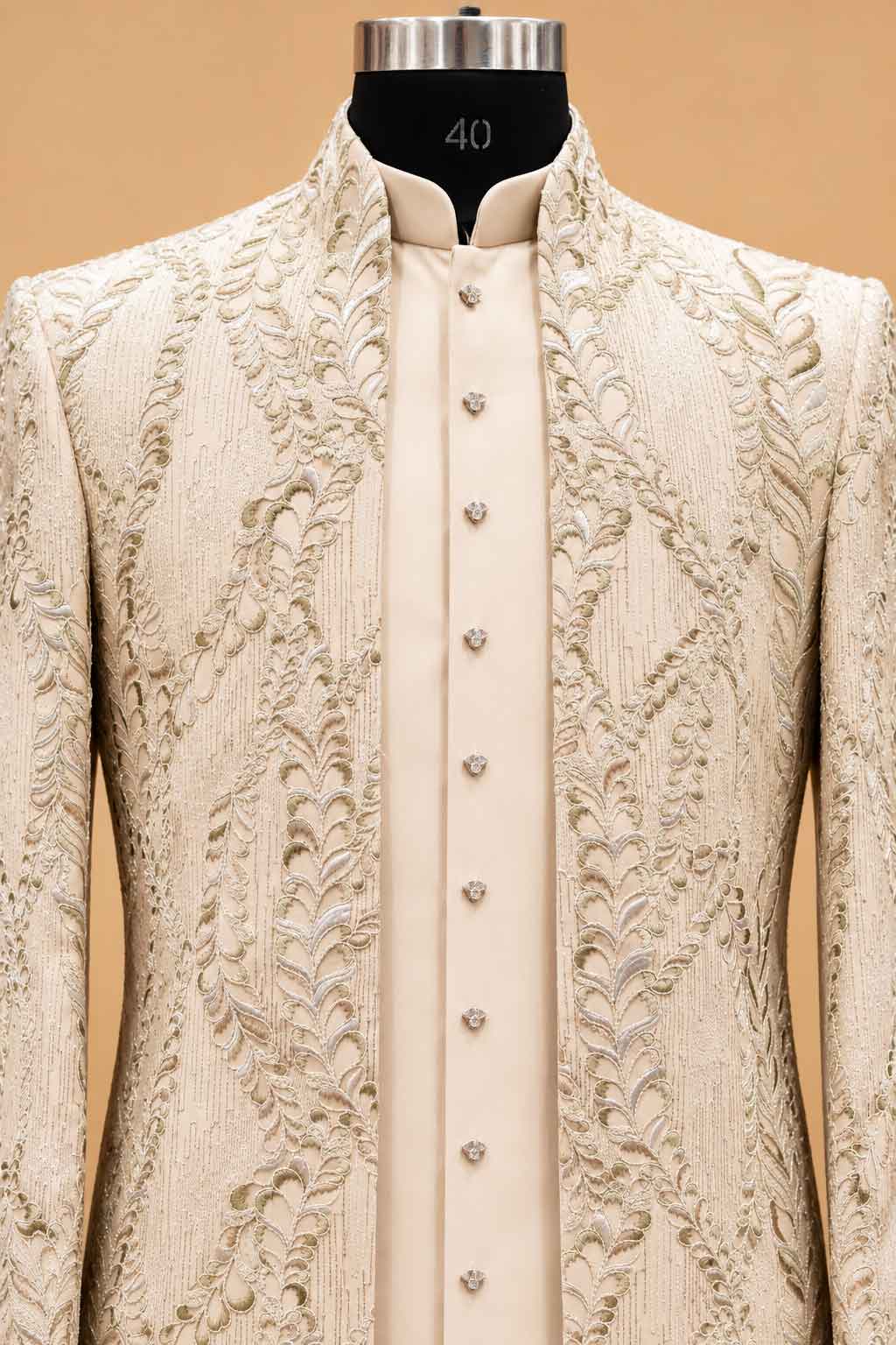 Ivory Floral Embroidered Sherwani Set for Men – product image 6