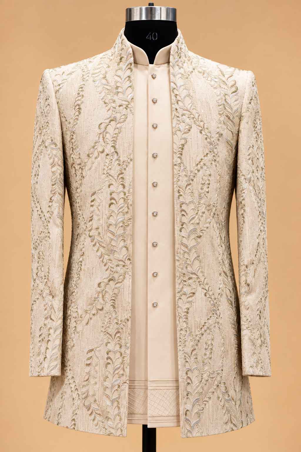 Ivory Floral Embroidered Sherwani Set for Men – product image 7