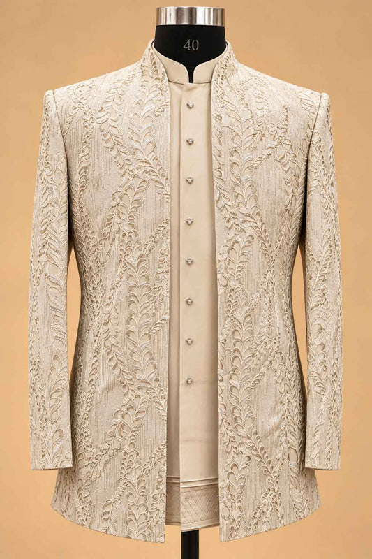 Ivory Textured Indo-Western Suit Set for Men – product image 2