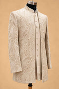 Ivory Textured Indo-Western Suit Set for Men | Wedding & Groom Wear