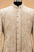 Ivory Textured Indo-Western Suit Set for Men | Wedding & Groom Wear