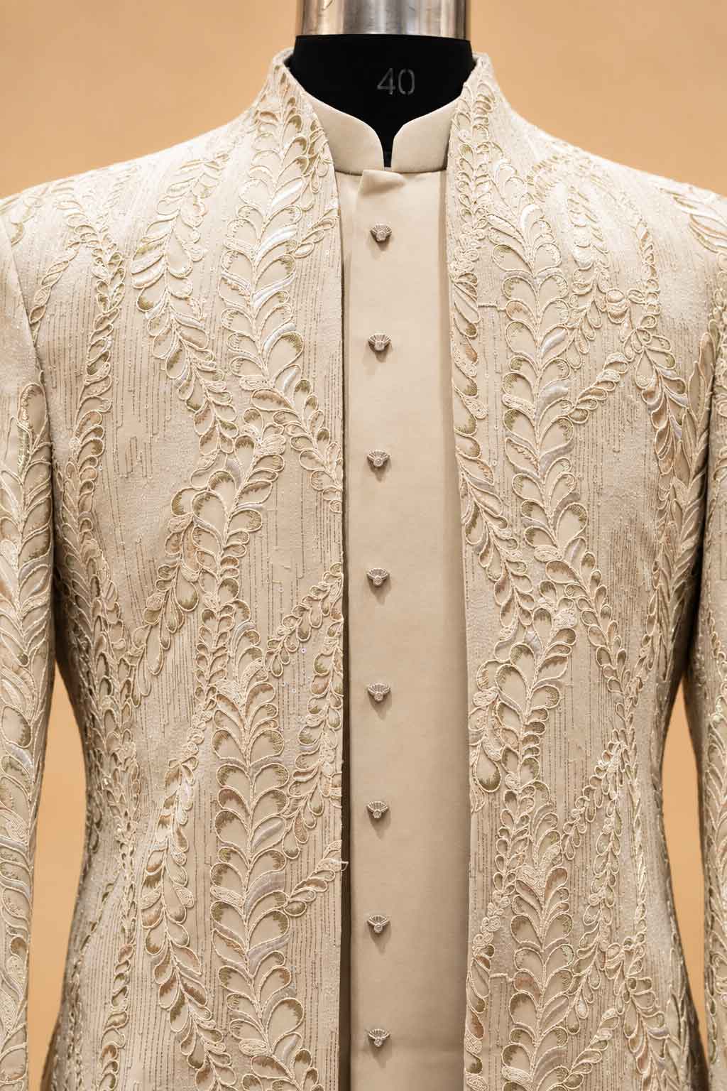 Ivory Textured Indo-Western Suit Set for Men | Wedding & Groom Wear
